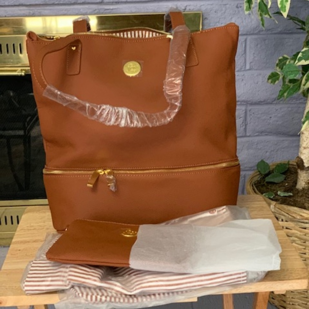 Four Piece Tan Leather Tote
